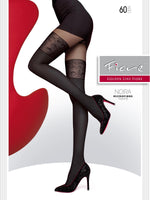 Load image into Gallery viewer, Noira 60 den Tights. Sexy tights with a hold-up imitation pattern.  Invisibly reinforced toe portion, comfortable flat seams and single-covered elastane yarn for improved durability.
